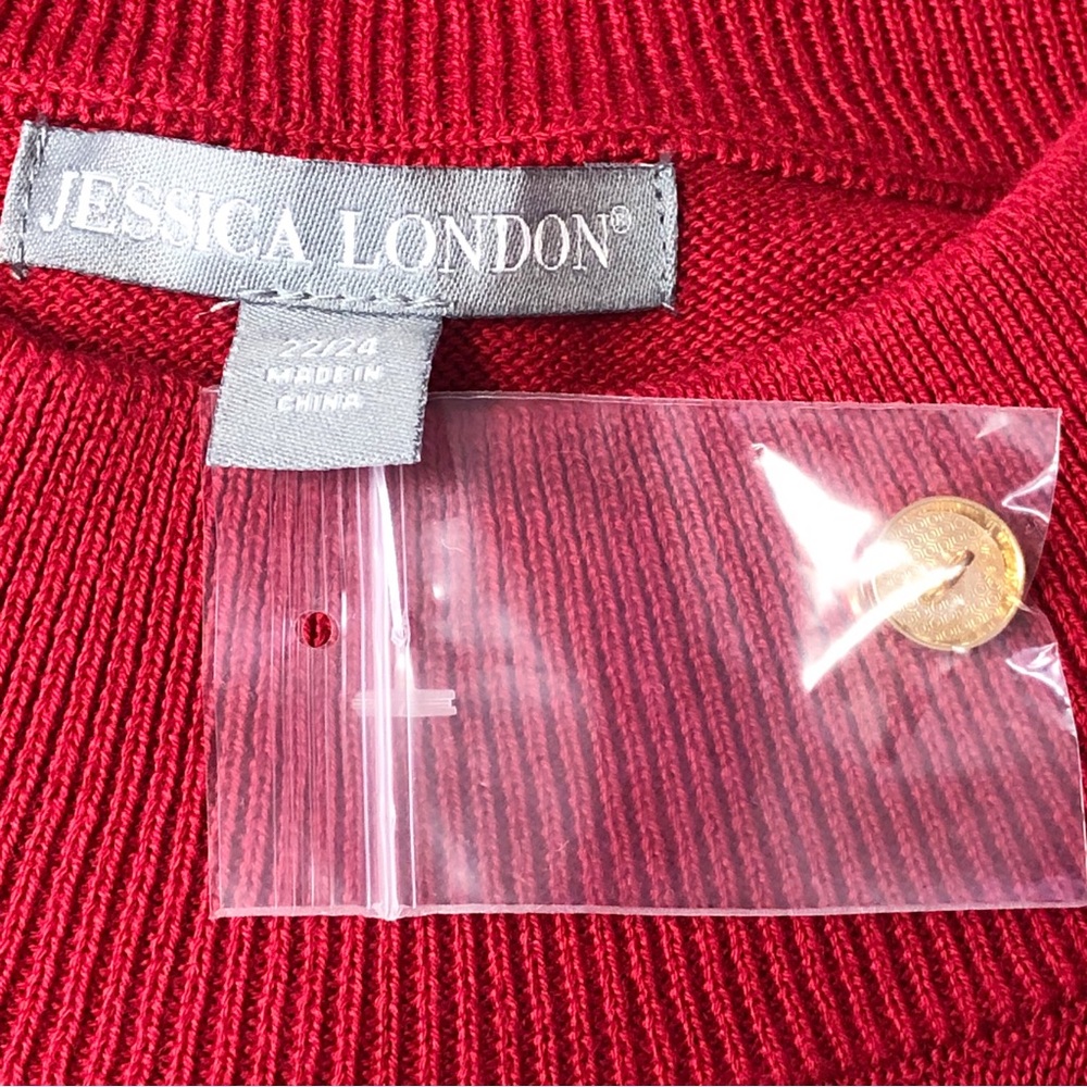 New Jessica London Red Knit Mockneck Gold Button Detail Sweater 22/24 - Picture 5 of 16